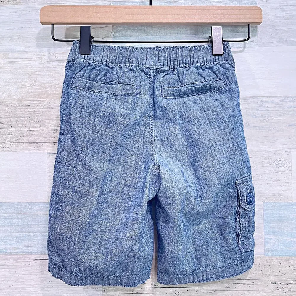 BabyGAP Chambray Drawstring Cargo Shorts Blue 100% Cotton Casual GAP Boys 5 5Y
